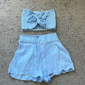Size small blue strapless top and shorts set!!